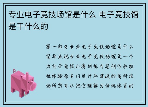 专业电子竞技场馆是什么 电子竞技馆是干什么的